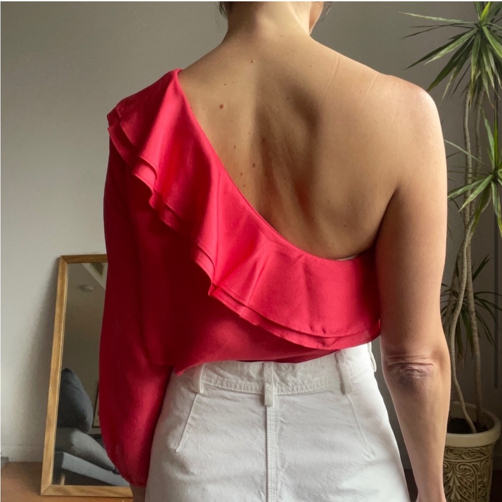 J. Crew Silk Ruffle One-Shoulder Top
